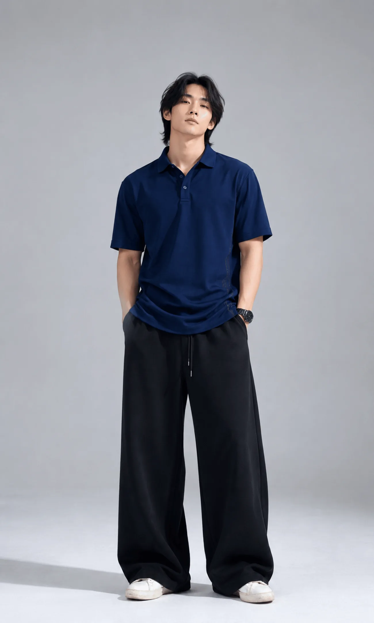 Model wearing the Vega Noir Classic Piqué Polo